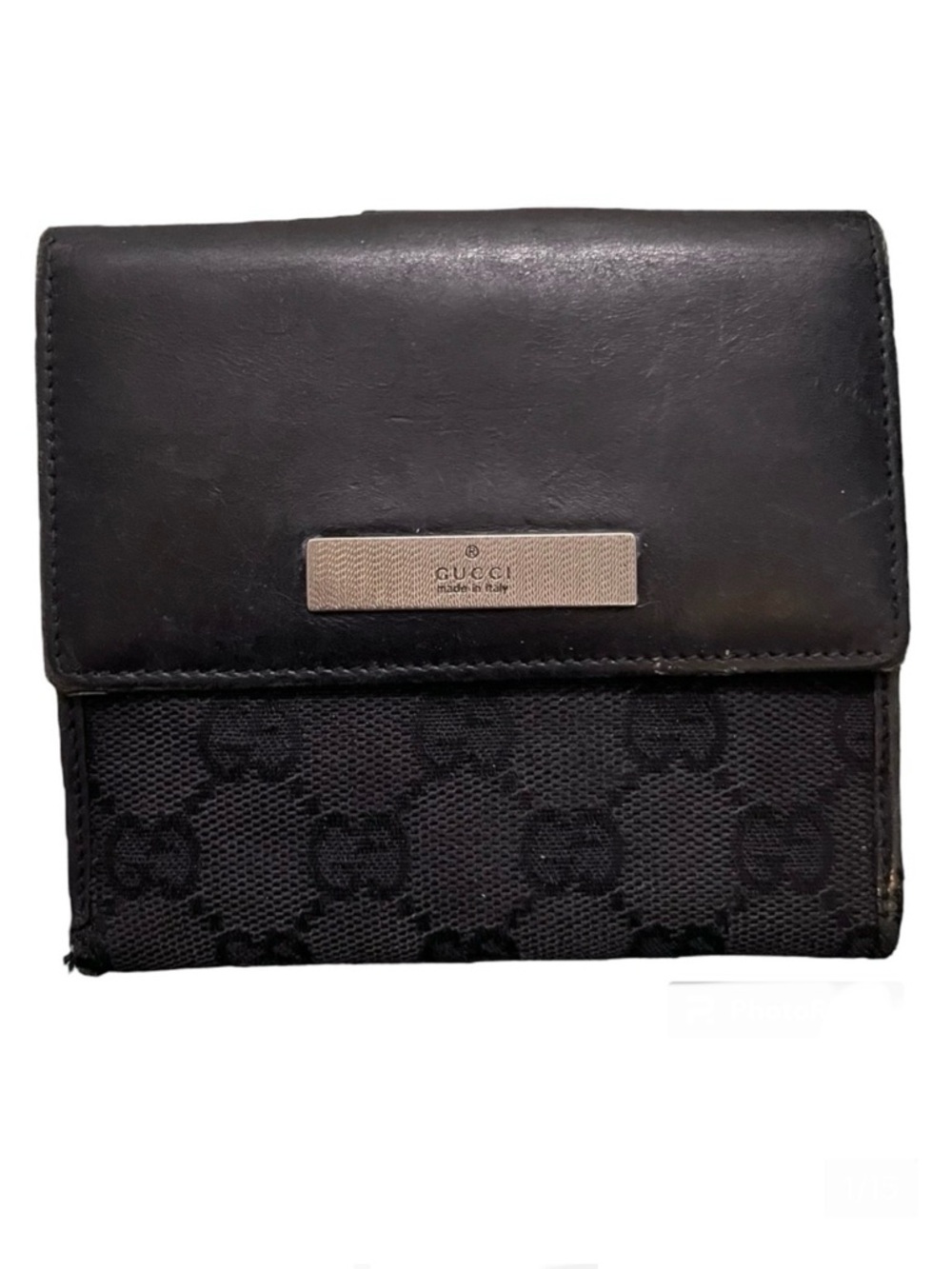 Gucci Vintage Black Leather & Canvas GG Print Small Unisex Bifold Wallet - Picture 1 of 15